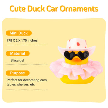 wonuu Car Decorations Cowboy Rubber Ducks, Car Ornament Ducky for Dashboard Accessories with Cowboy Hat, Black Plastic Glasses,