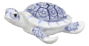 Ebros Terracotta Blue And White Feng Shui Celestial Sea Turtle Statue 6' Wide Talisman Of Stability And Fortune Lucky Tortoise Figurine Decorative Zen Turtles Tortoises