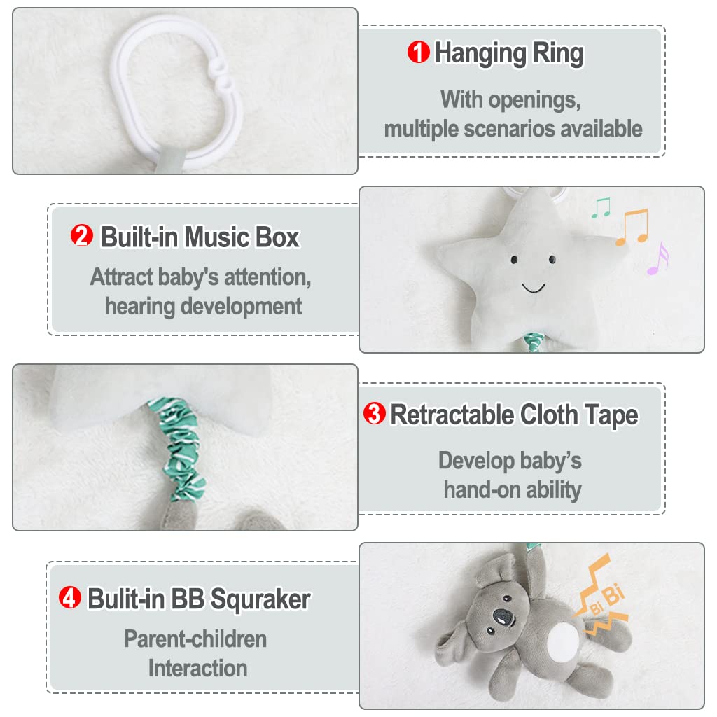 Blublu Park Baby Hanging Musical Toy With Music Box, Baby Lullaby Pull Musical Sensory Toys For Babies Boys And Girls, Clip On B