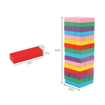 Canuan Wooden Blocks Stacking Games, 48Pcs Tumbling Stacking Blocks Game For Kids And Families, Wood Colorful Balancing Blocks Montessori Toys For Kids With Storage Bag