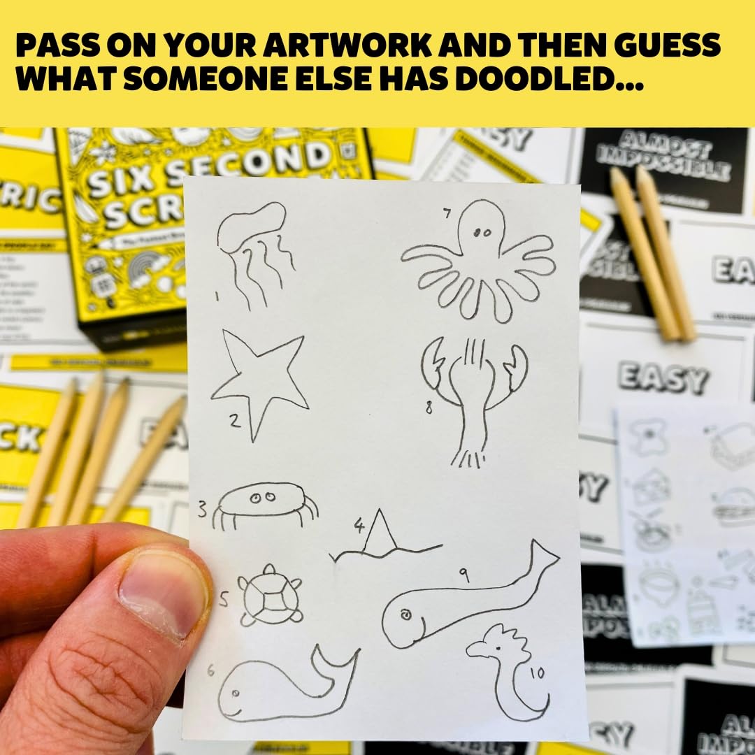 Gamely Six Second Scribbles USA - Fast & Fun Drawing Game for Kids, Teens & Adults - Black and Yellow Family Party Game