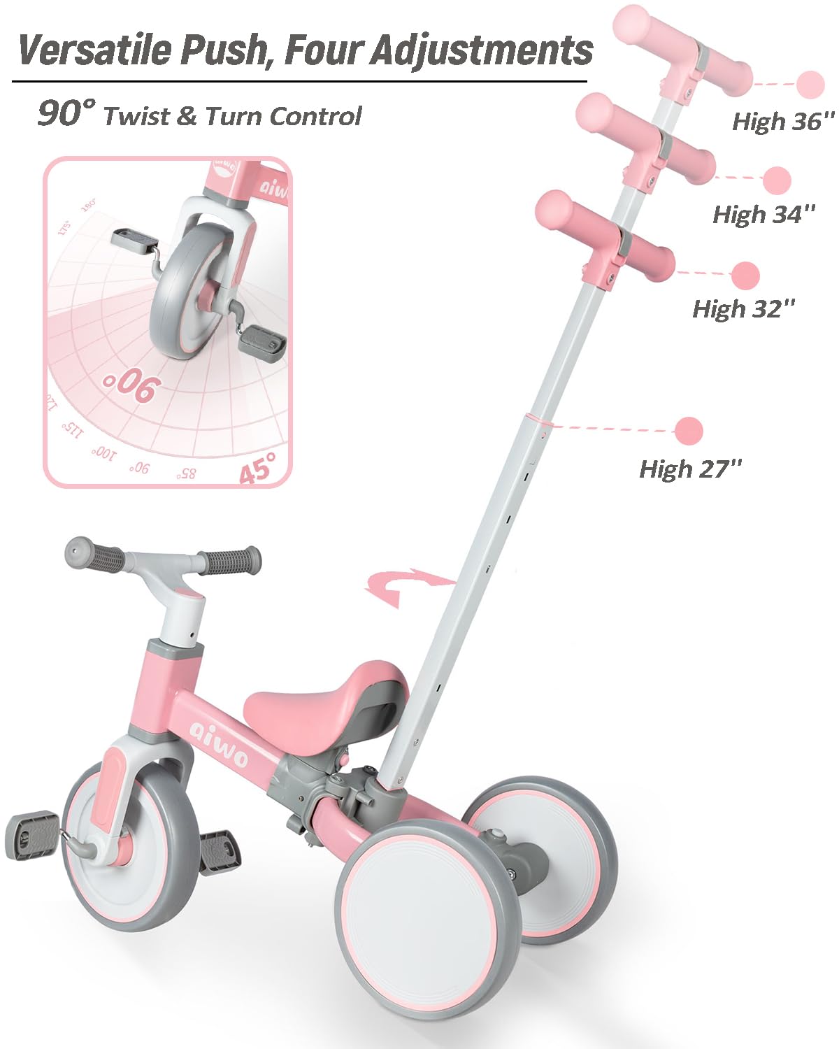 aiwo 5in1 Tricycle for Toddlers 1-3, Toddler Balance Bike for 1 to 4 Year Old Kids Boys Girls First Gift, Ride-on Toys Toddler B