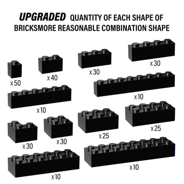 300 Piece Black Bricks Bulk Assortment Pack, Black Brick Accessories For Building With 12 Size, Compatible With Lego Parts And P
