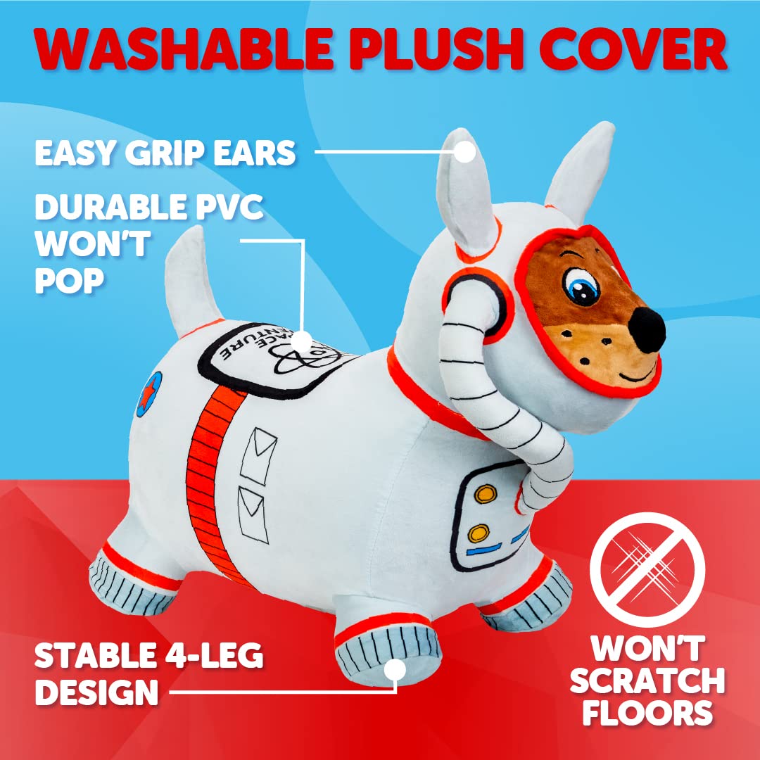 WADDLE Bouncy Hopper Plush Space Dog - Inflatable Hopping Toy for Toddlers & Kids, Indoor/Outdoor Use, Pump Included, Ages 2+