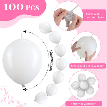 100 Pcs Link Balloon Linking Balloon Latex Linkable Balloons Connected Wedding Party Decoration (White, 10 Inch)
