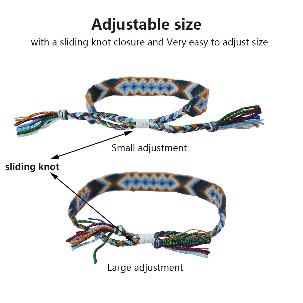 Tangser Nepal Woven Friendship Bracelets with a Sliding Knot Closure for Women, Kids, Girls, VSCO Girl and Men - Adjustable - Mi
