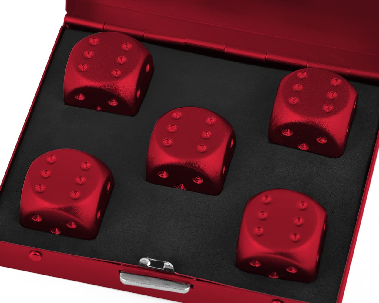 DS.DISTINCTIVE STYLE Aluminum Alloy Dice 5 Pieces 16mm Portable Metal Dices with Case 6 Sided Dice for Party Game (Red Square)