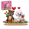 Valentines Brown and White Dancing Bear Couple Building Blocks Set Toy, Valentines Day Love Heart Ornament, Gift Toy School Clas