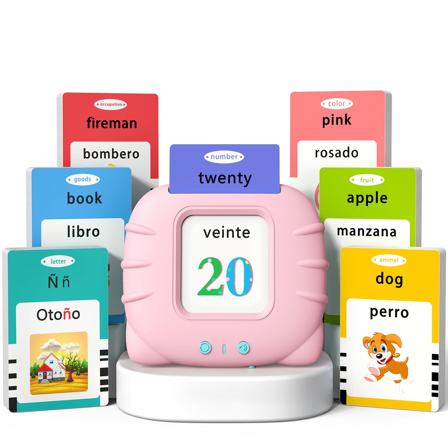Kidzdo Spanish And English Audible Toys With Music, Bilingual Talking Flash Cards For Toddler/Beginning, Abc,Numbers,Colors,Shap