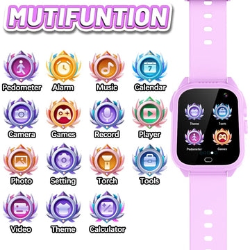 OVV Kids Waterproof Smart Watch D05-3, 1.44'' HD Touch Screen, Purple, Age 3-12, Music Player, Camera, 26 Games, Pedometer