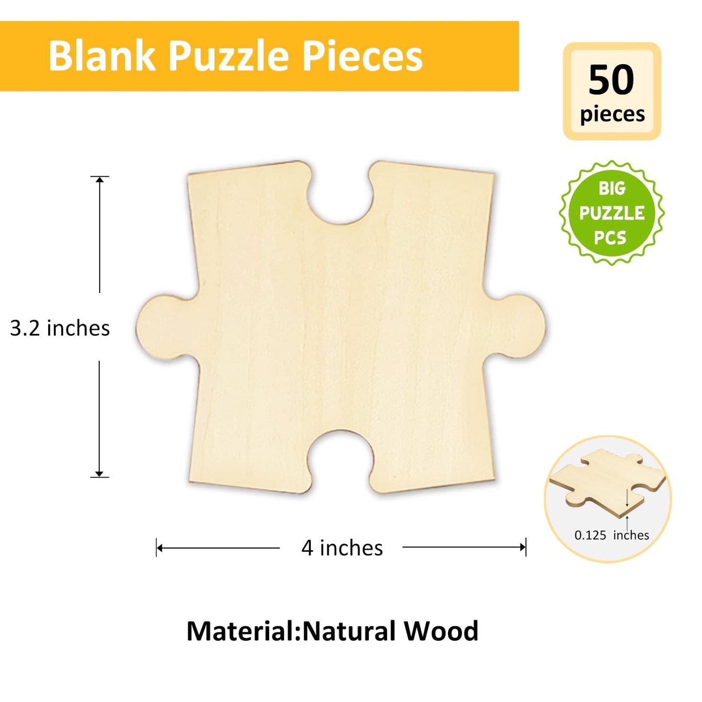 50 Piece Blank Wooden Puzzle Jumbo Size, Each Piece Is 4X3.2 Inches To Draw On, Unfinished Freeform Large Jigsaw Puzzle Pieces For Arts & Crafts, Natural Wood Puzzle Pieces For Diy