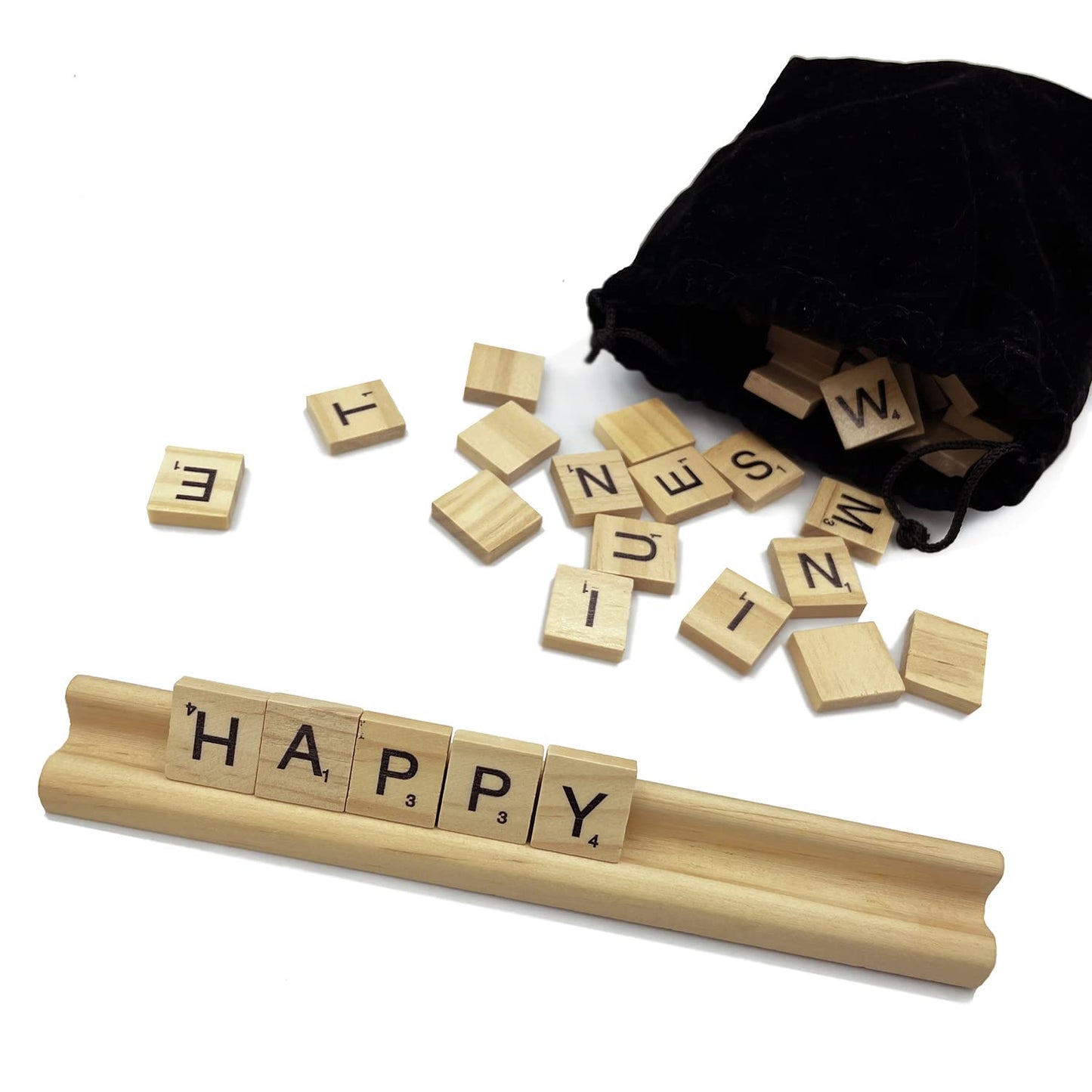 Yuanhe Scrabble Letter Tile Holders - Wooden Scrabble Rack Tray Set Of 8, For Crafts And Game Stands
