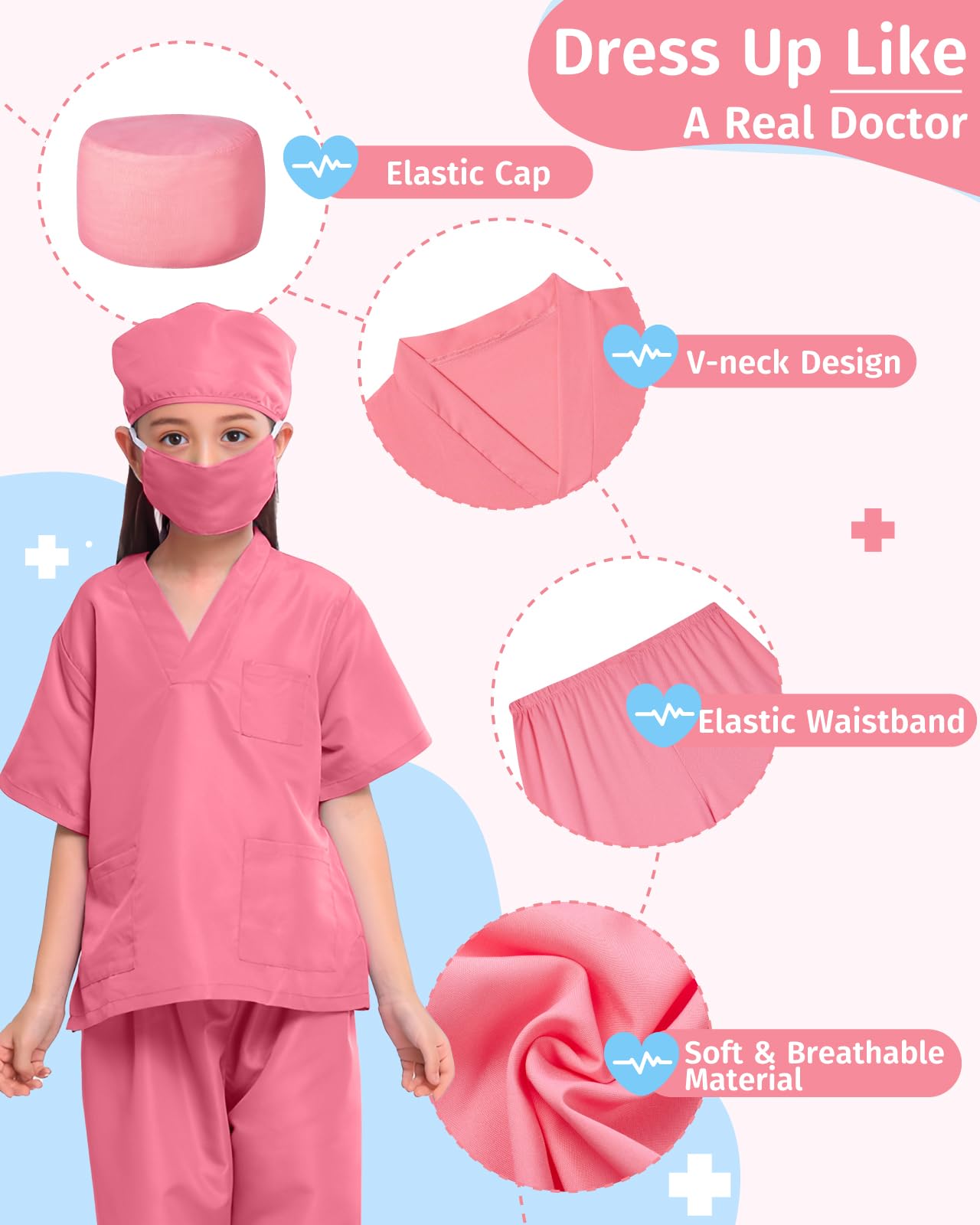 Gleamkid Doctor Costume For Kids Scrubs With Accessories,7Pcs Toddler Halloween Costume For Boy Girls