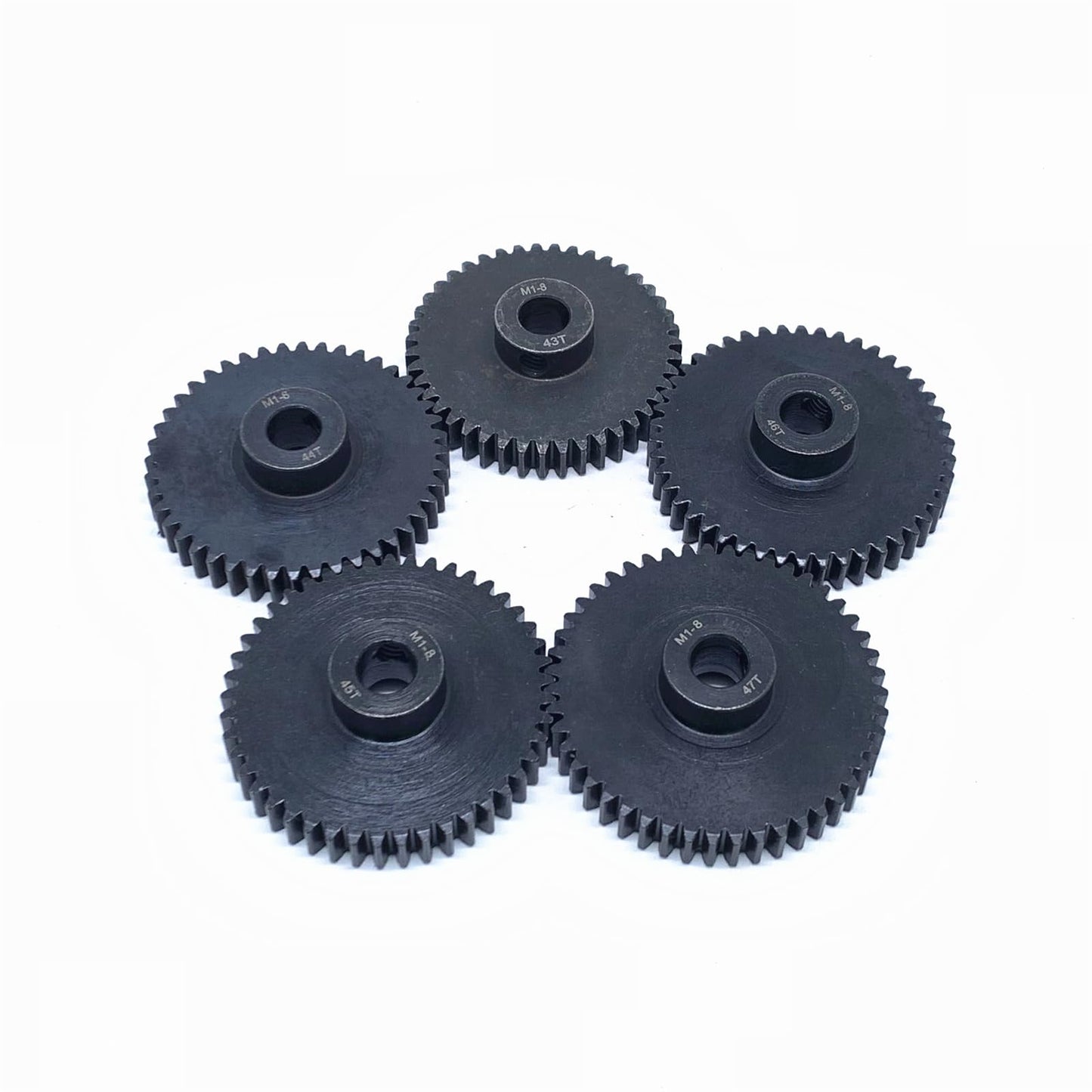 KingVal Replacement 5PCS M1 8mm 43T 44T 45T 46T 47T Steel Pinion Motor Gear Compatible with 1/5 RC Car Brushed Brushless Motor