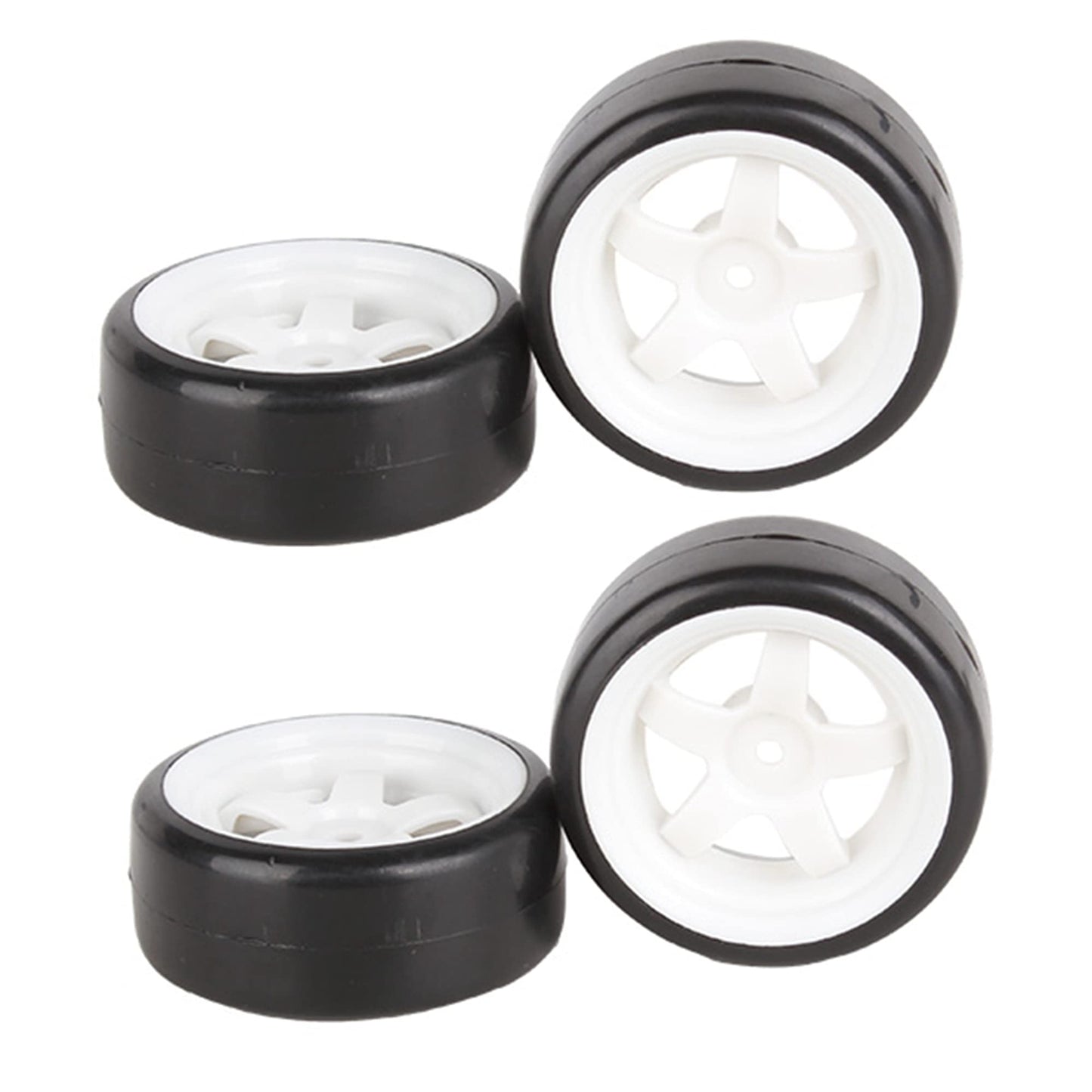 BQLZR 5 Spoke White Wheel Rim & Tyre Tires White+Black for RC 1:10 Drift Car & On Road Car Pack Of 4