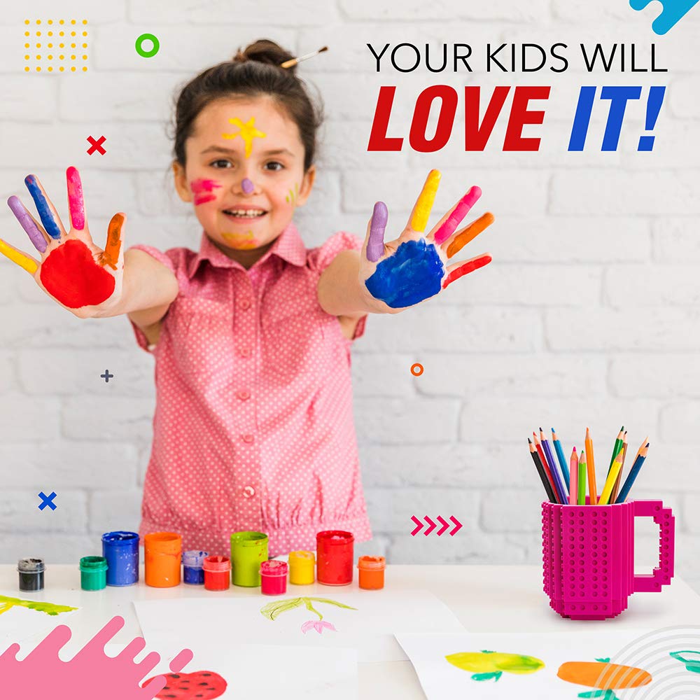 TOYAMBA Build-on Brick Mug BPA-Free Funny Coffee Mug with 3 Building Bricks, Funny Cup for Kids - Creative Building Block DIY Id