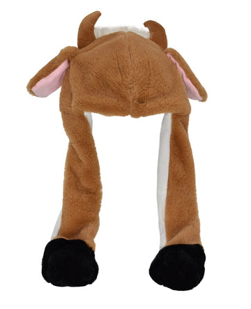 Joyhy Kids Adults Plush Hat Ear Moving Ear Flap Hat With Paw Brown Bull