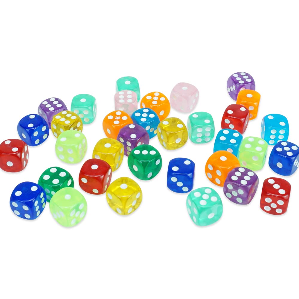 100pcs 16mm Game Dice D6 Six Sided of Rounded Translucent for Yahtzee,Tenzi, Farkle, Bunco, DND, MTG, RPG,Table Board Game or Te