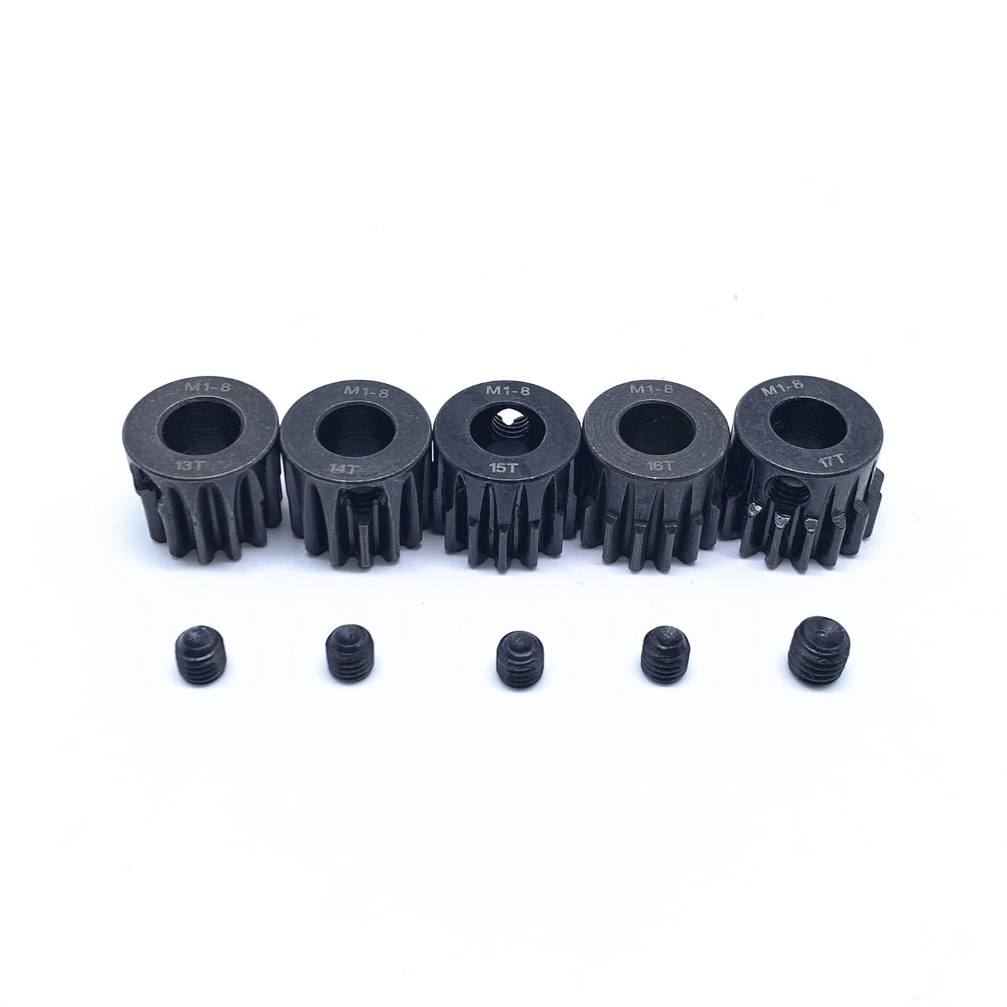 KingVal Replacement 5PCS M1 8mm 13T 14T 15T 16T 17T Steel Pinion Motor Gear Compatible with 1/5 RC Car Brushed Brushless Motor