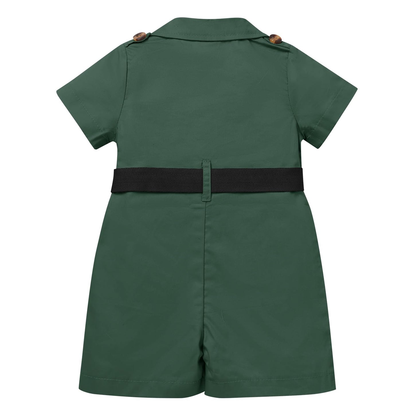 Idopip Baby Girls Wild Safari Outfit First Birthday Romper + Hat Jumpsuit Toddler Summer Party Clothes Set Overall Shorts Photo Shoot Bodysuit With Belt Green 6-12 Months