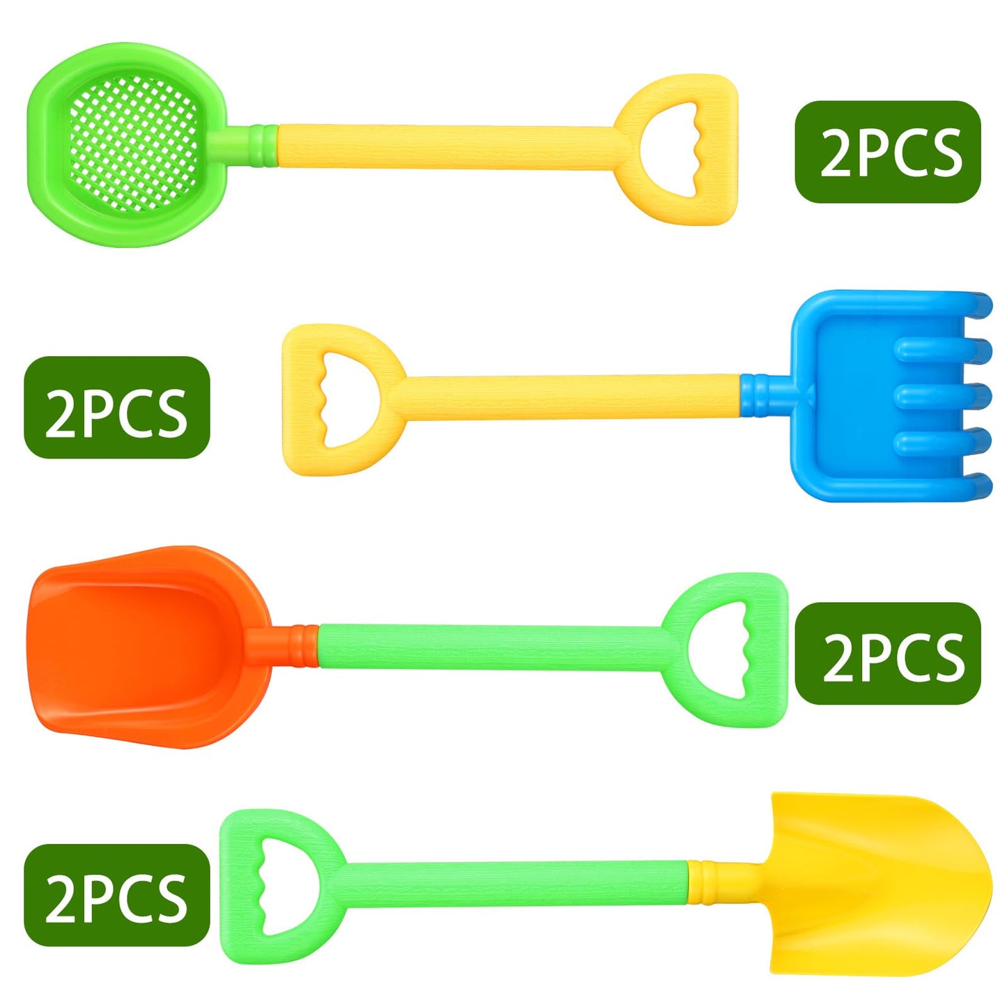 Skylety 8 Pieces Kids Beach Sand Shovels Colorful Plastic Rake Beach Sand Sifter Toy Shovel For Teens Garden Snow Beach Toys(Cut