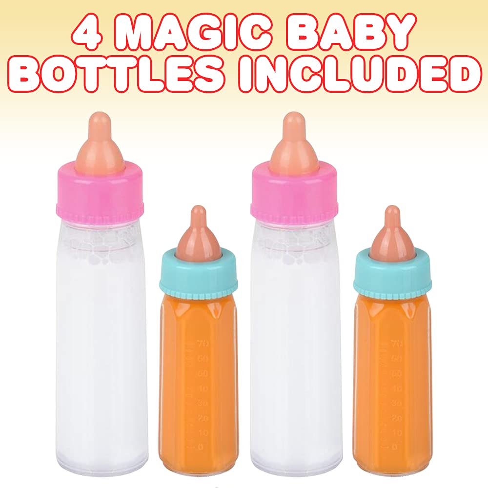 Artcreativity Magic Baby Bottles, Set Of 4, Includes 2 Juice And 2 Milk Baby Doll Bottles With Disappearing Liquid, Baby Doll Ac