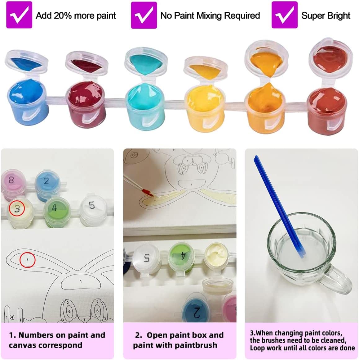 Hiolife 3 Pack Paint By Number Kits For Kids, 8X 8 Inch Framed,Colorful Animals Oil Painting Kits For Girls And Boys, Painting Sets For Childrens,Home Wall Decor