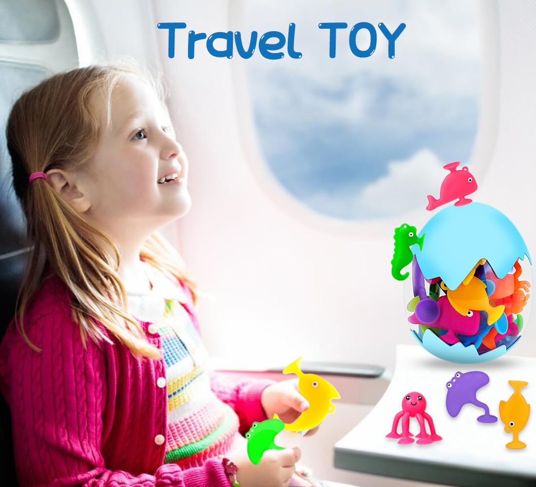 18Pcs Suction Bath Toys For Toddler Kids, Mold Free Silicone Ocean Animals Suction Cup Bathtub Toys, No Hole Sensory Window Fidg