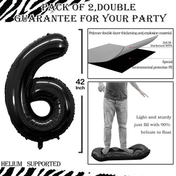 Goer Black Foil Balloons Number 6,Huge Number Balloons For 6Th Birthday Party Supplies Anniversary Decorations (3 Pcs,42 Inch,32 Inch,16Inch)