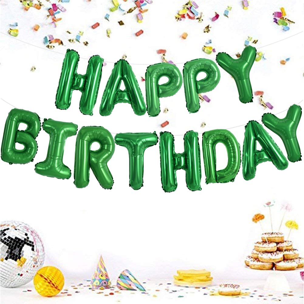 Toniful Green Happy Birthday Balloons Banner 16 Inch Mylar Foil Letters Birthday Sign Banner Bunting Reusable For Girls Boys Kid