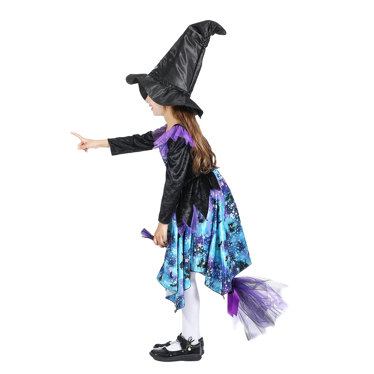 Sincere Party Deluxe Blue Witch Costume With Hat For Girls 7-8Years