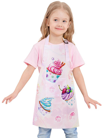Wernnsai Toddler Girls Aprons - Cupcake Kids Aprons For Girls Toddler Paint Art Smock Waterproof Cooking Baking Painting Gardening Artist Chef Apron For Kids Age 6-10 Years