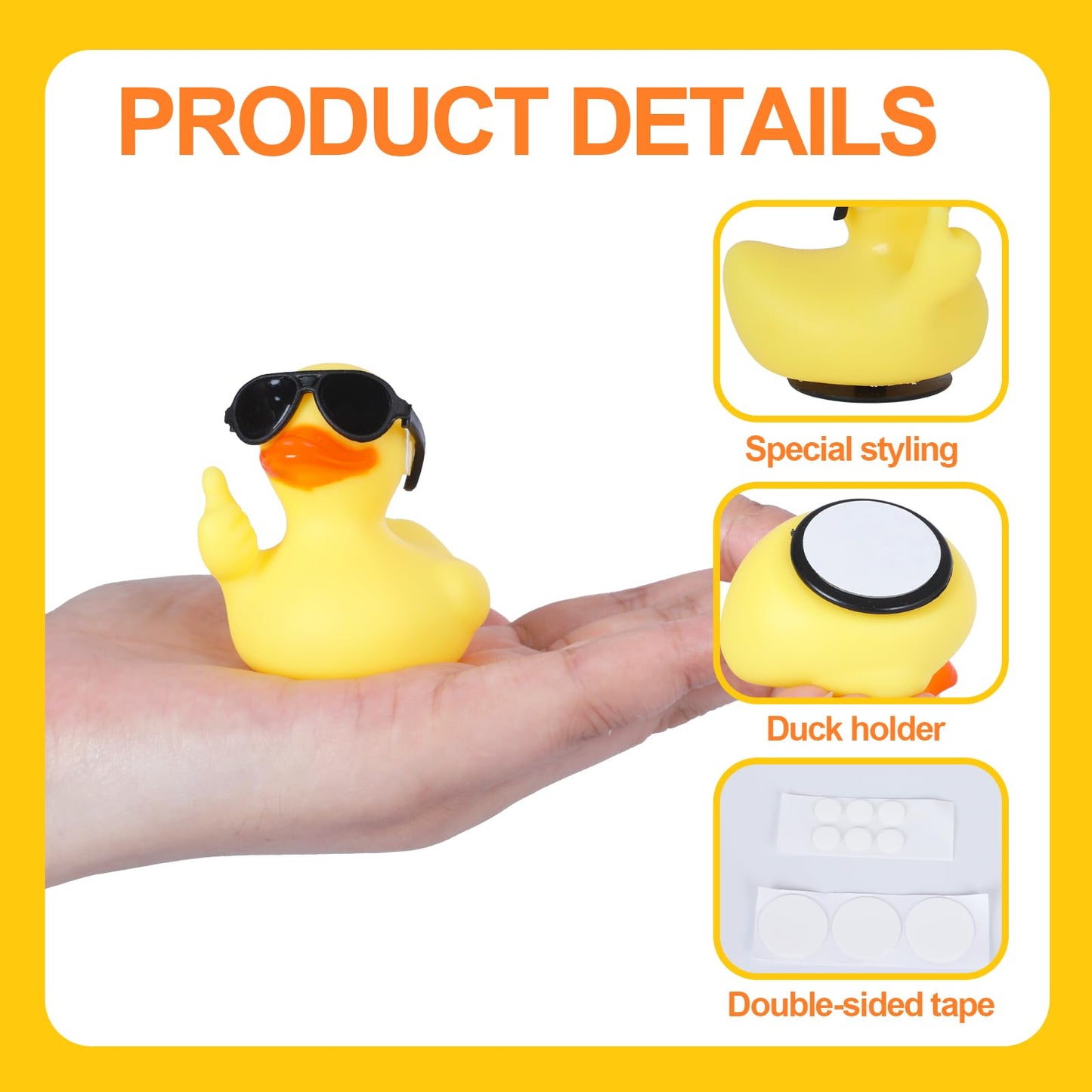 3PCS Thumbs Up Rubber Ducks with Duck Holder,Thumbs Up Duck with Sunglasses and Gold Chains Car Dashboard Decoration Party Favor
