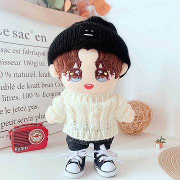 Niannyyhouse Doll Clothes Suit 7.8In/20Cm Plush Doll Clothes Hat + Sweater + Shorts 3-Piece Set Doll Dressup Square Face Hat Denim Shorts White Sweater (Black)