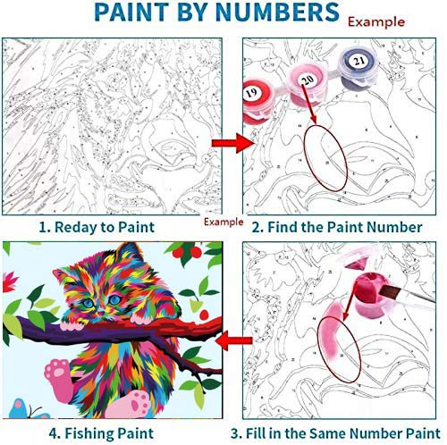 Elftoyer Paint by Numbers for Kids & Beginner, DIY Canvas Painting Gift Kits - Colorful Cats and Butterflies 12 x 16 inch (Frame