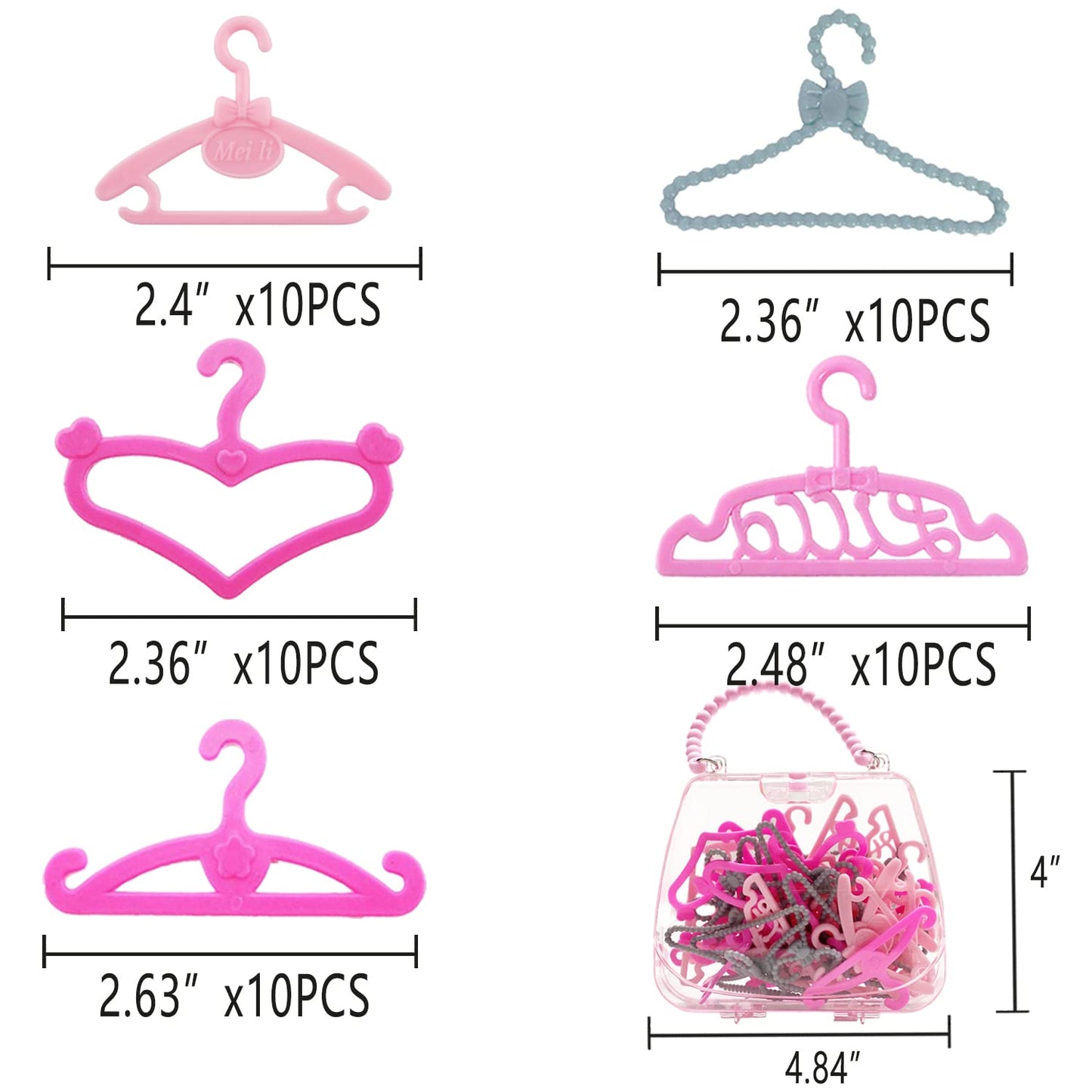 Highfun 50Pcs Doll Hangers For Barbie Hangers For Doll Clothes 1 Pink Lovely Box Storage Doll Hangers For 11.5 Inch Dolls