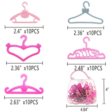 Highfun 50Pcs Doll Hangers For Barbie Hangers For Doll Clothes 1 Pink Lovely Box Storage Doll Hangers For 11.5 Inch Dolls
