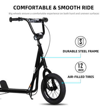 JOYSTAR Kick Scooter for Ages 5-9 Years Old Boys Girls 12 Inch Big Wheels Scooters for Kids Teens and mature-themeds Adjustable Handlebar Kids Scooter Black