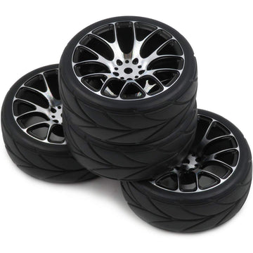 hobbysoul 4pcs New RC 1/10 On Road Tires Soft & Alloy Aluminum Rims Hex 12mm