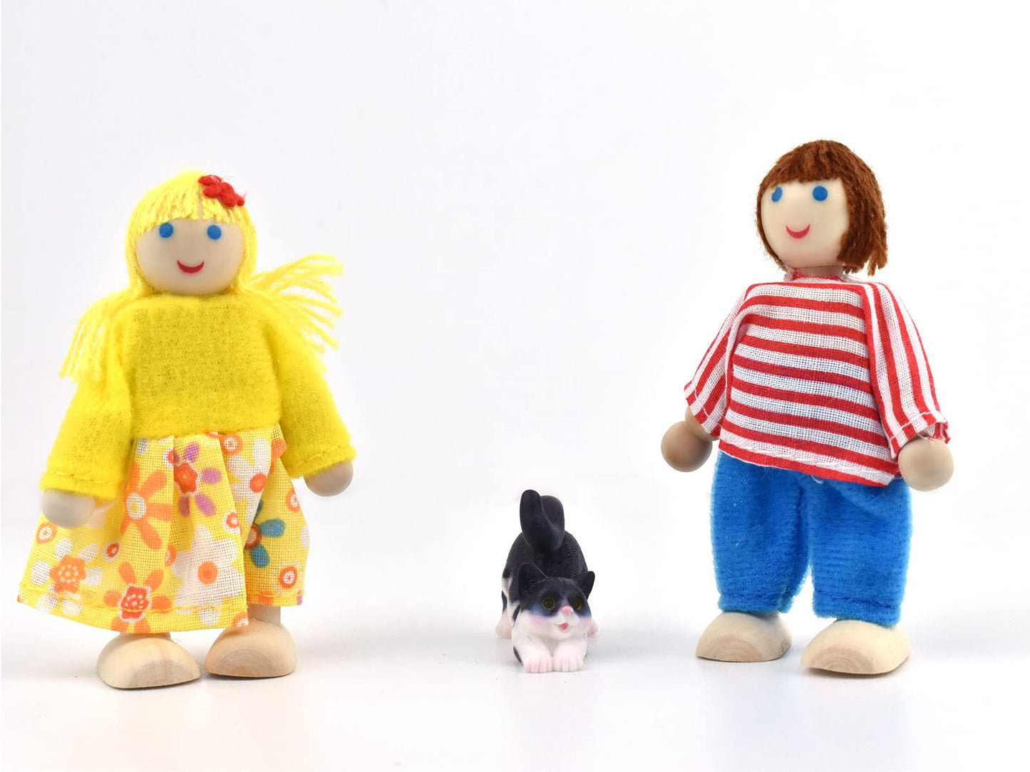 Jzszera Wooden Dollhouse People, 2-4 Inches Doll House Dolls Family With 2 Pets (Dog And Cat)