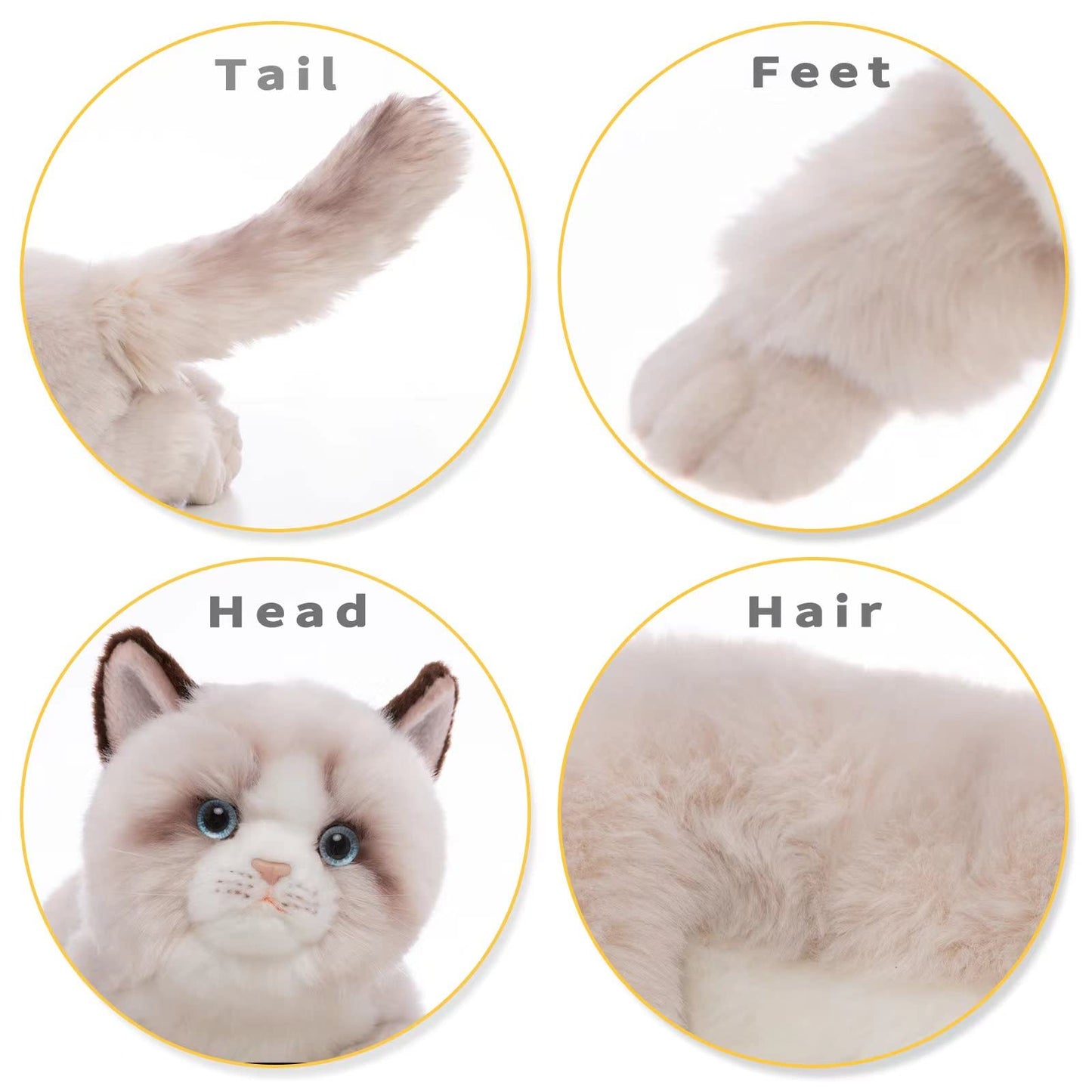 CU-MATE Gray Ragdoll Cat Stuffed Animal Toy, Medium Plush Doll, Handmade Birthday Gift for Boys and Girls