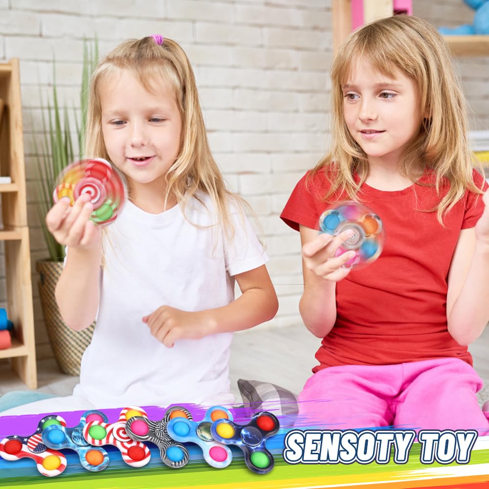 12 PCS Push Pop Bubble Sensory Fidget Spinner Stress Relief Toy Simple Popper Squeeze Toy Birthday Gift Halloween Christmas Party Favors Supplies Bag Filler for Kid mature-themed Office Toy Classroom Prize