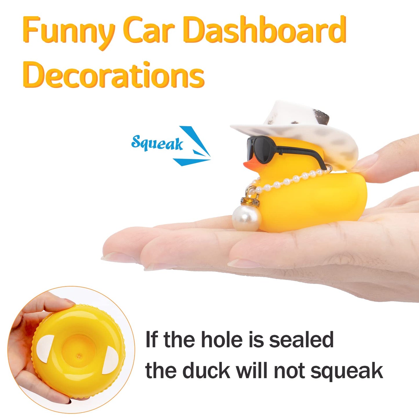 Wonuu Car Rubber Duck, Yellow Duck Decoration Dashboard With Sun Hat Swim Ring Necklace Sunglasses For Car Dashboard Decorations, Soccer Hat-Transparent-Small Pearl