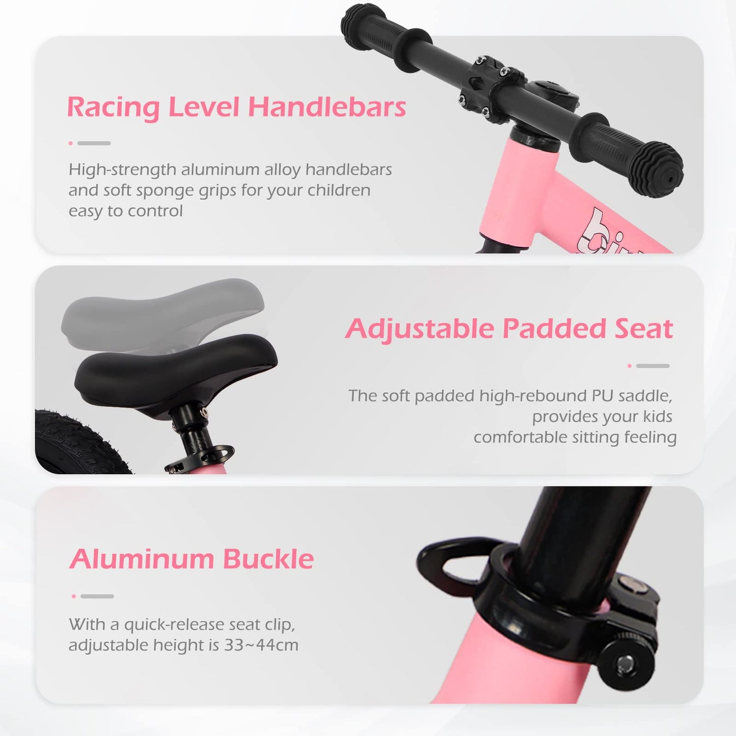 12' Balance Bike For 2, 3, 4, 5 Year Old Boys And Girls, Lightweight Nylon Frame Toddler Training Bike No Pedal Bikes For Kids With Adjustable Seat And Air Tires (Pink)