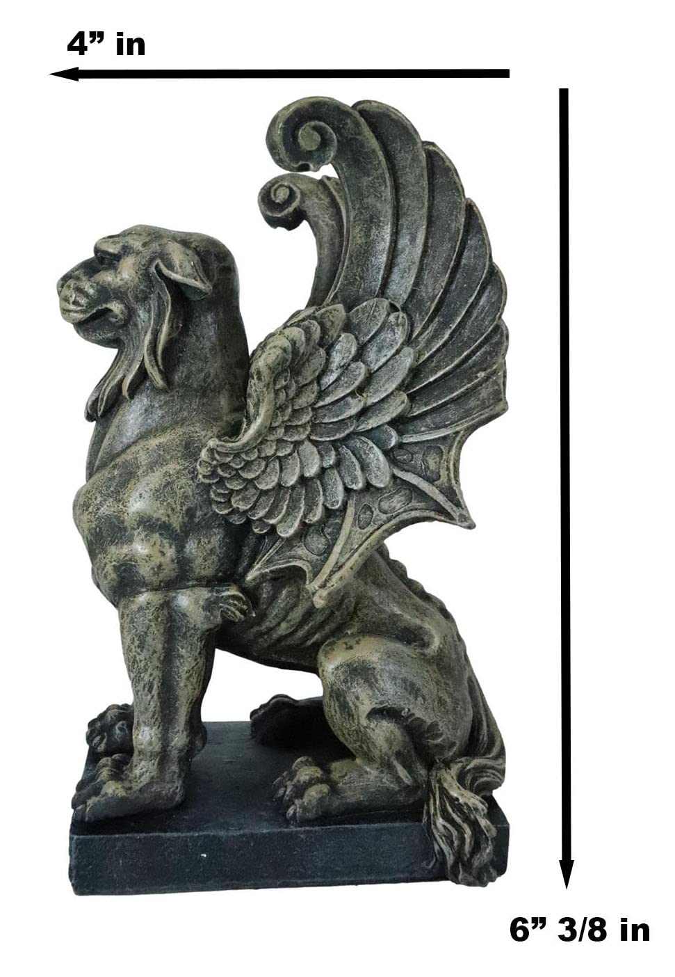 Ebros Gift Muscular Stoic Lion Gargoyle With Griffin Wings Crouching On Pedestal Decorative Statue 6.5' Tall Medieval Cathedral Castle Rooftop Gothic Figurine