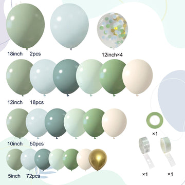 Ilafm 150Pcs Dusty Blue Green Balloon Garland Arch Kit, Ash Mist Green Haze Fog Blue Sand White Gold Balloons For Baby Shower Ju