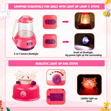 Meland Kids Camping Set For Girls - Camping Tent Toys For Girls Indoor Outdoor Pretend Play, Christmas Birthday Gift Idea For To