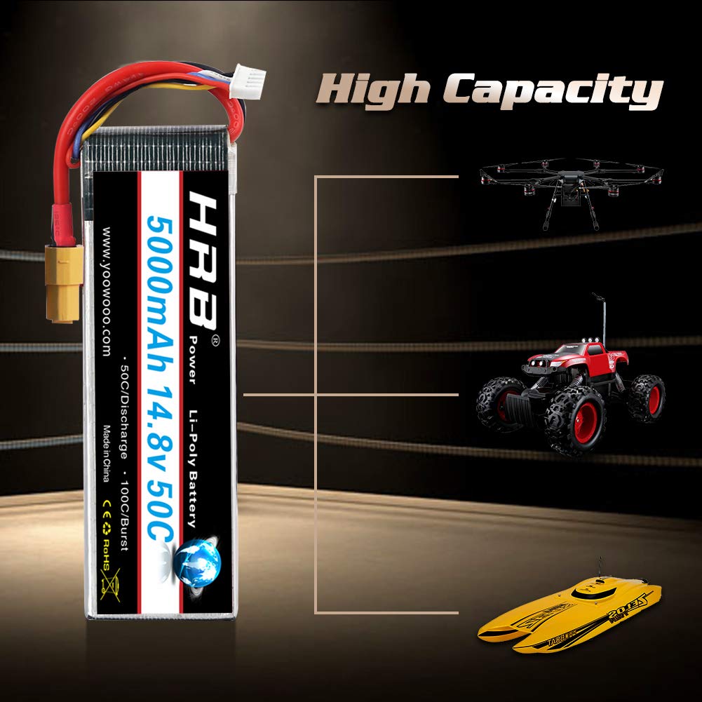 HRB 4S Lipo Battery 5000mAh 14.8V 50C XT60 RC Lipo Battery Compatible with RC Helicopter Airplane Car Boat Truck