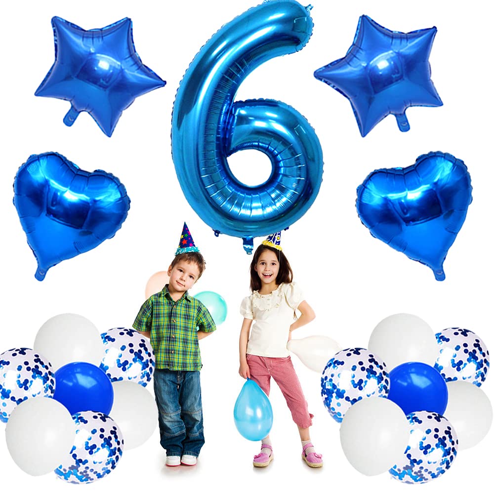 Huture 6 Birthday Party Supplies Blue Number 6 Foil Balloon Happy Birthday Banner Kit 6Th Birthday Decoration White Blue Latex C