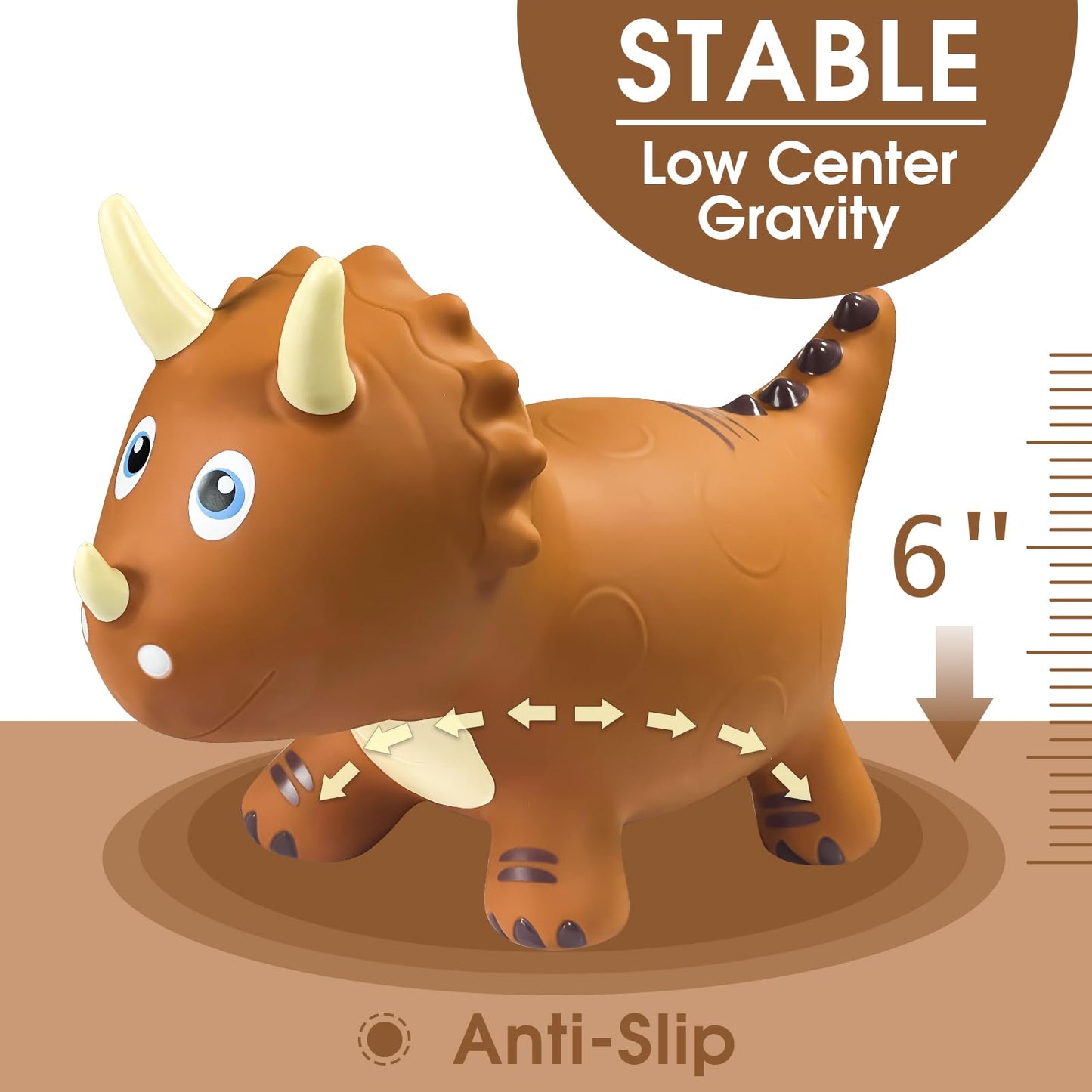 Hotmax Dinosaur Bouncy Hopper Toys, Bouncy Horse For Toddlers, Inflatable Ride On Bouncy Animals, Bouncing Triceratops For Kids, Birthday Gift For 18 Months 2 3 4 Year Old Boy Or Girl(Brown)